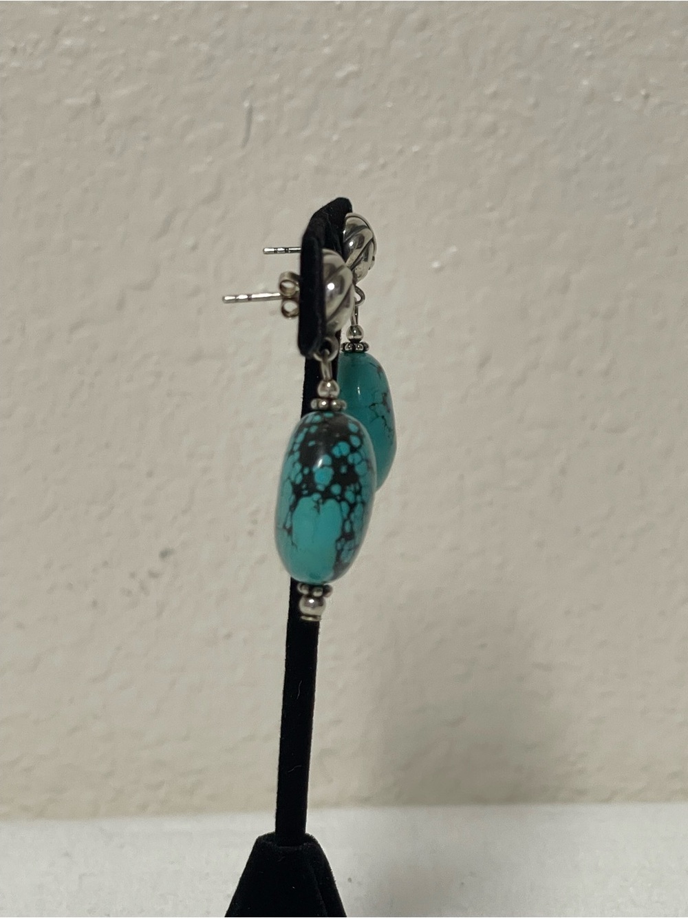 Turquoise Drop Sterling Silver Earrings - Picture 4 of 6